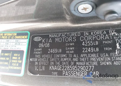 2009 Kia Optima Lx из США, поврежденный, VIN KNAGE228595290277